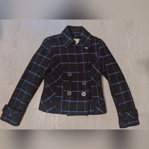 Delia's Women's Black & Blue Plaid Pea Coat Size Small GUC!